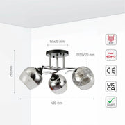 Size and specs of Chrome Metal Partial Mirror Cone Glass Ceiling Light with E27 Fittings | TEKLED 159-17606