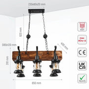 Size and specs of Wood Marine Nautical Kitchen Island Chandelier Ceiling Light with 6xE27 Fittings | TEKLED 158-17679