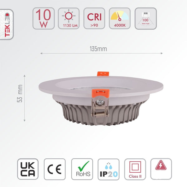 Size and specs of LED COB Recessed Downlight 10W Cool White 4000K White | TEKLED 165-03398