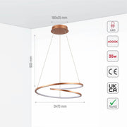 Size and specs of LED Triple Loop White Finishing 46W 4000K Natural Cool White Modern Contemporary Nordic Scandinavian Pendant Ceiling Light | TEKLED 158-19814