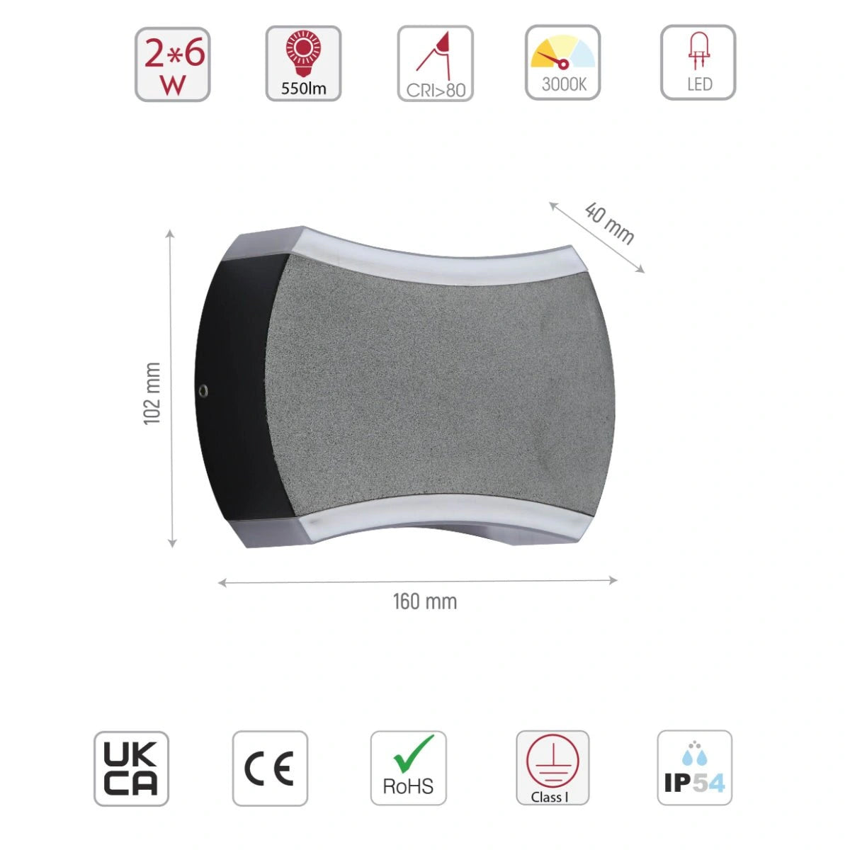 Size and specs of Black Quatro Arc Up Down Outdoor Modern LED Wall Light | TEKLED 182-03380
