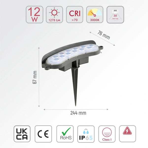Size and specs of Tree Washer LED Floodlight 12W 3000K Warm White or Green | TEKLED 224-03154