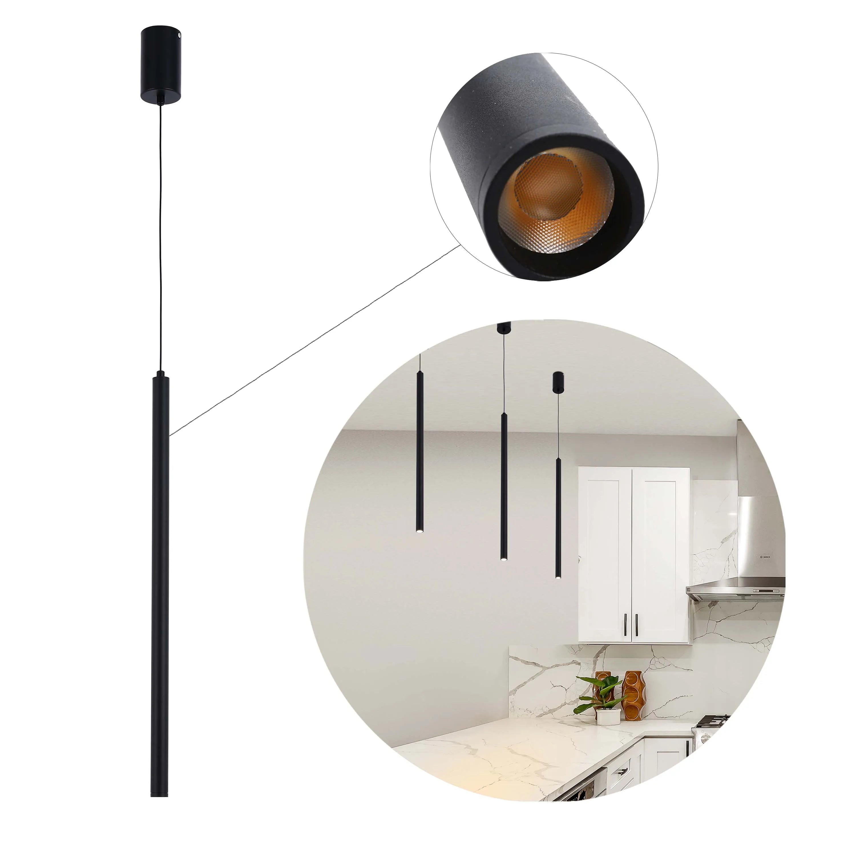 Lámpara colgante cilíndrica delgada - 5W, 4000K blanco frío, IP20