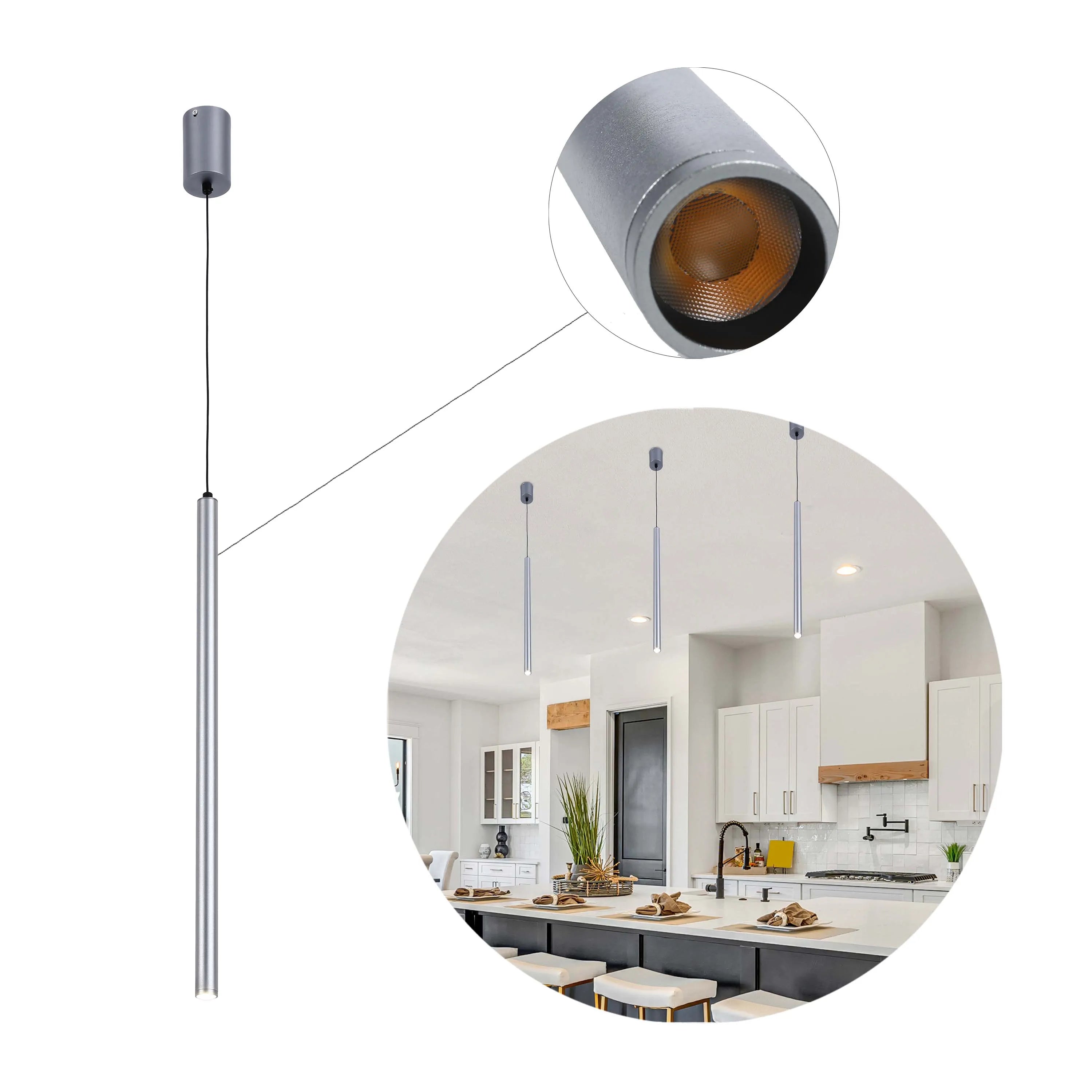Lámpara colgante cilíndrica delgada - 5W, 4000K blanco frío, IP20