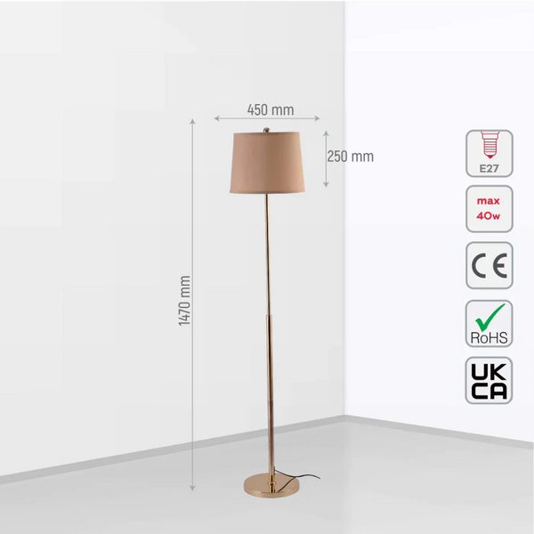 Size and tech specs of Minimalist Floor Lamp Rose Gold Flaxen | TEKLED 130-03518