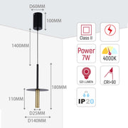 Lámpara colgante minimalista en forma de trompeta - 7W LED, 4000K luz blanco frío, IP20