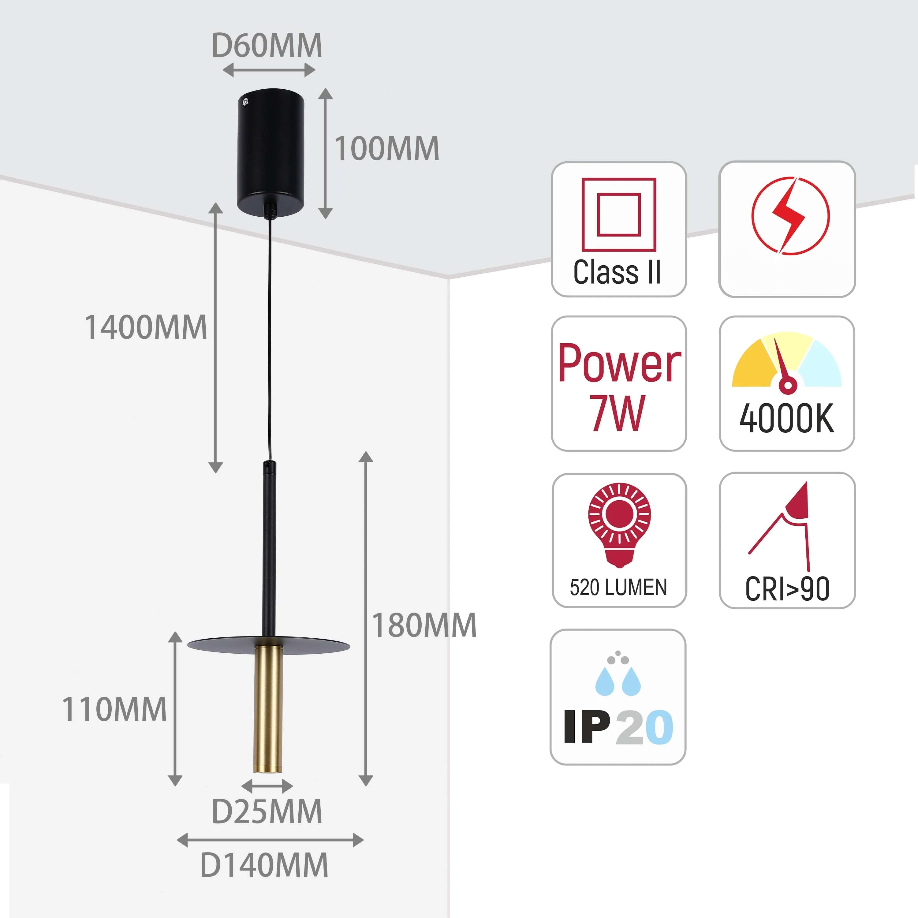 Lámpara colgante minimalista en forma de trompeta - 7W LED, 4000K luz blanco frío, IP20