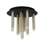 Lámpara de techo moderna dorada cilíndrica de 9 luces con difusores esmerilados