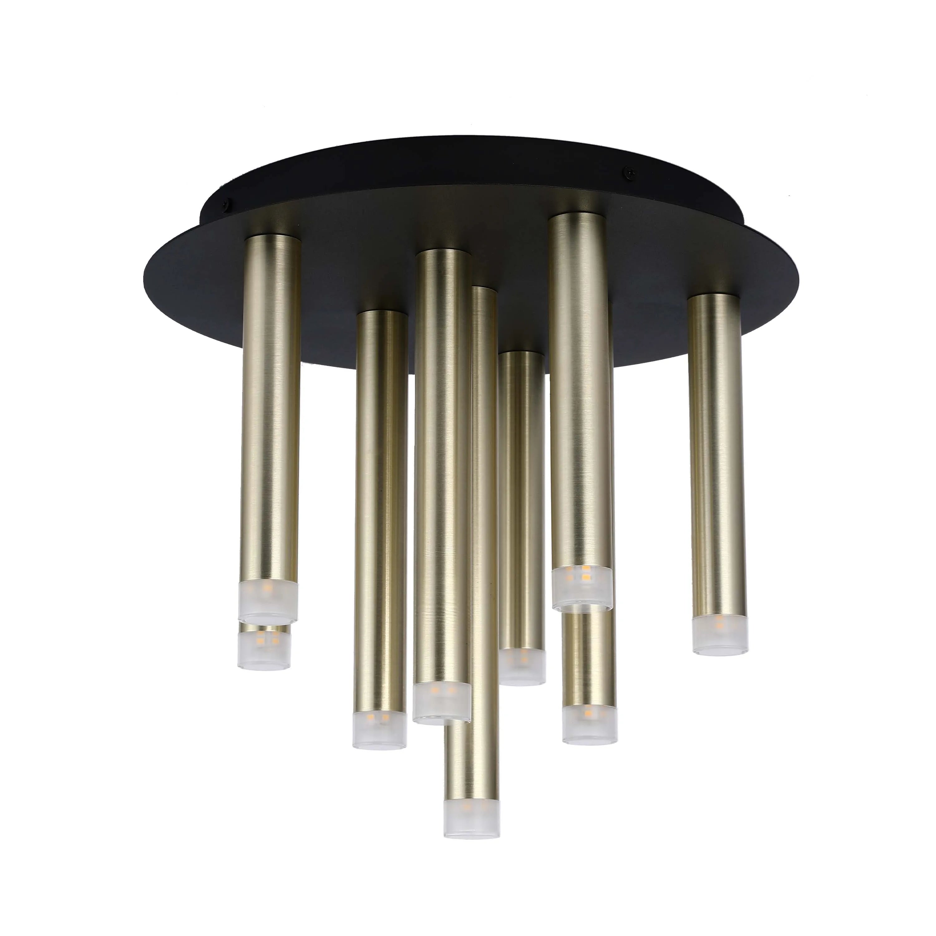 Lámpara de techo moderna dorada cilíndrica de 9 luces con difusores esmerilados