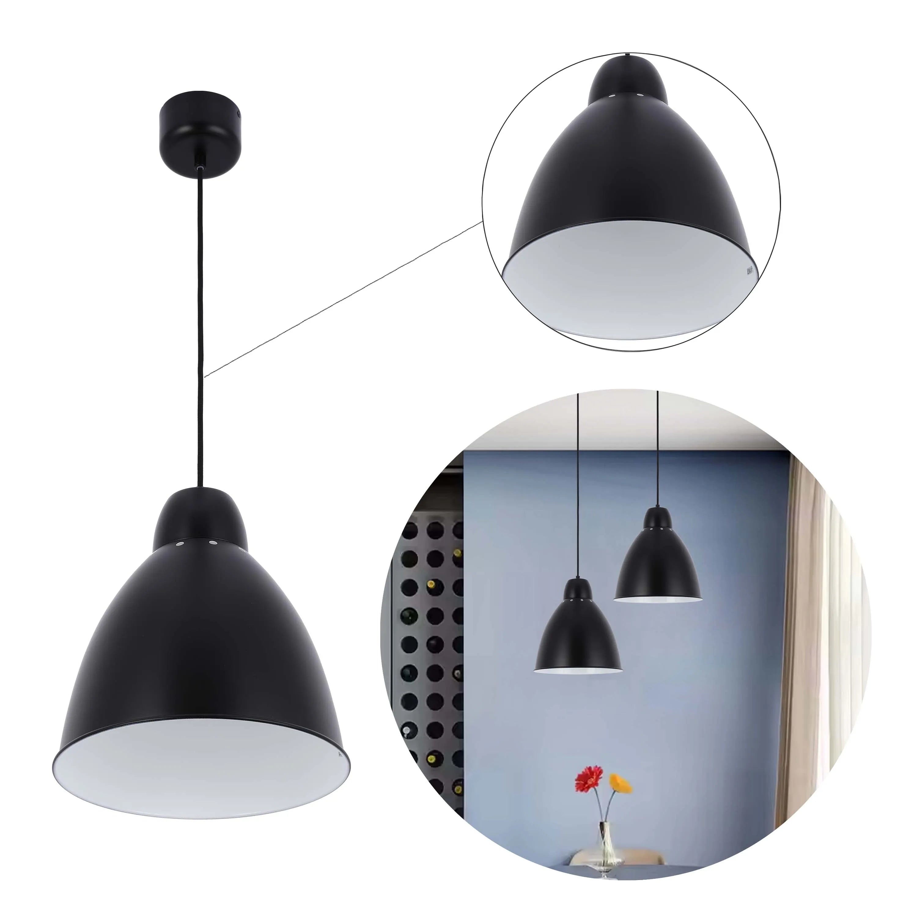 Lámpara colgante moderna tipo campana – Diámetro 300 mm, casquillo E27, cable ajustable