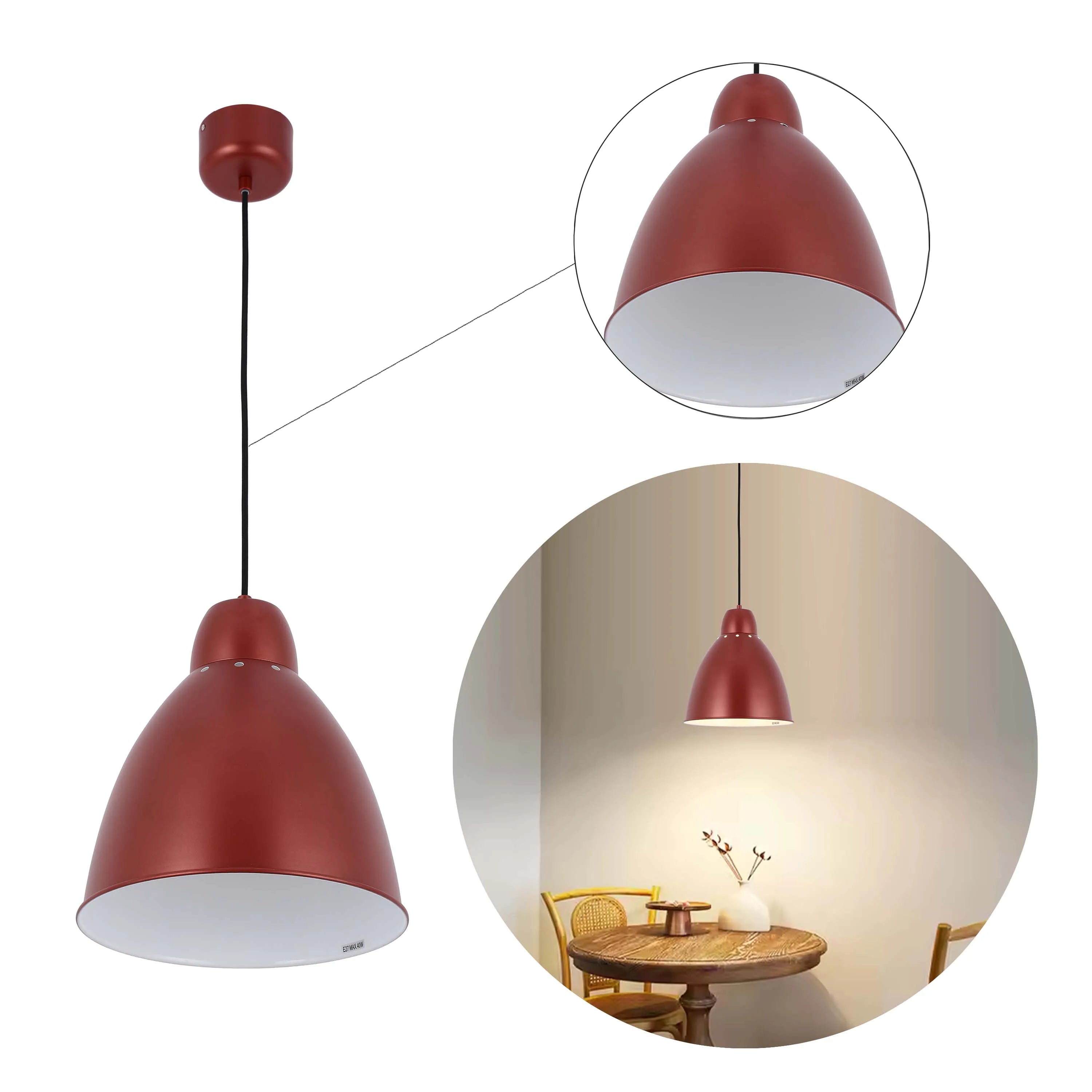 Lámpara colgante moderna tipo campana – Diámetro 300 mm, casquillo E27, cable ajustable