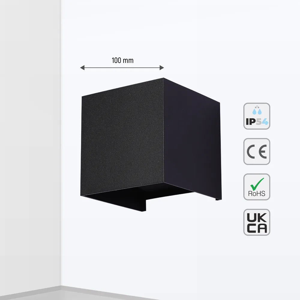 Tamaño y especificaciones técnicas de la Luz de Pared LED Cubo Moderno, Doble Haz IP54, 2x3W 3000K Luz Cálida Blanca para Exteriores e Interiores-183-03292