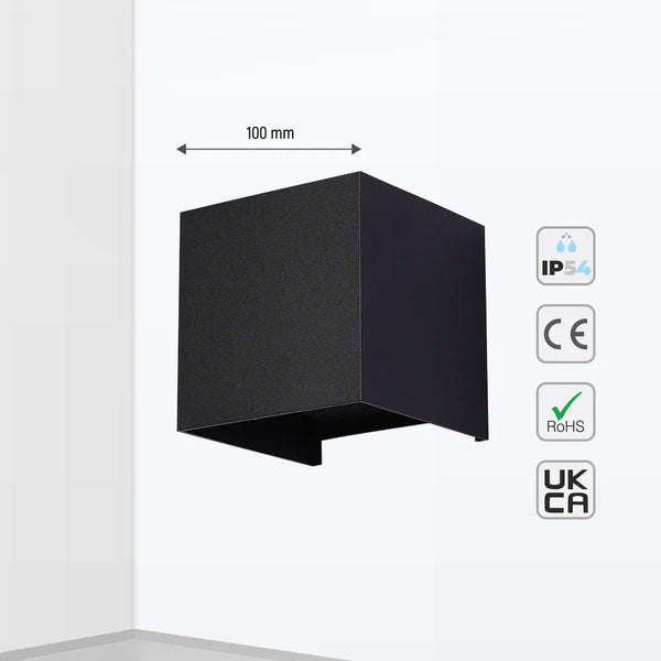 Tamaño y especificaciones técnicas de la Luz de Pared LED Cubo Moderno, Doble Haz IP54, 2x3W 3000K Luz Cálida Blanca para Exteriores e Interiores-183-03292