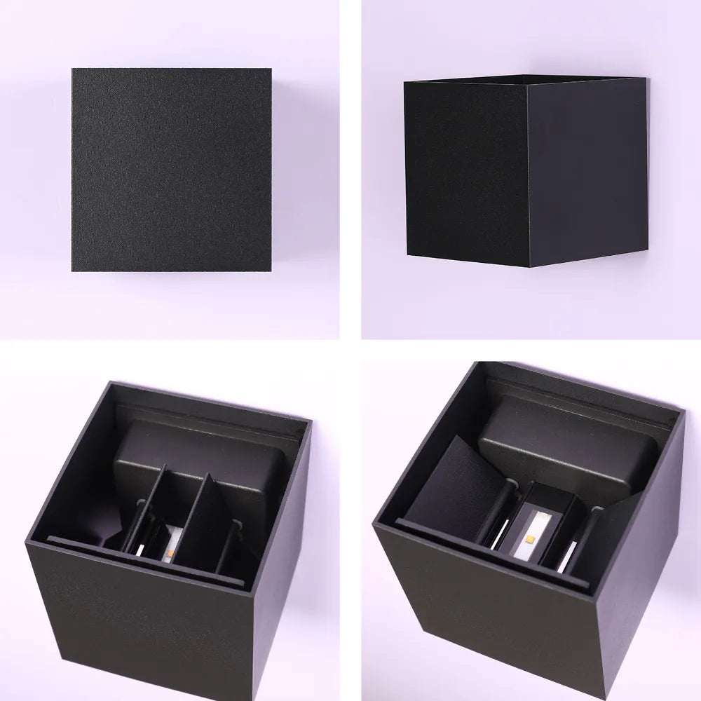 Toma de cerca de la Luz de Pared LED Modern Cube, Haz Dual IP54, 2x3W 3000K Blanco Cálido para Iluminación Exterior e Interior-183-03292