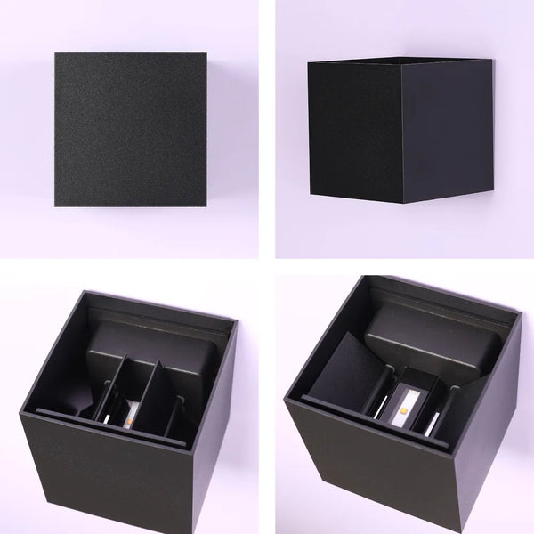 Toma de cerca de la Luz de Pared LED Modern Cube, Haz Dual IP54, 2x3W 3000K Blanco Cálido para Iluminación Exterior e Interior-183-03292