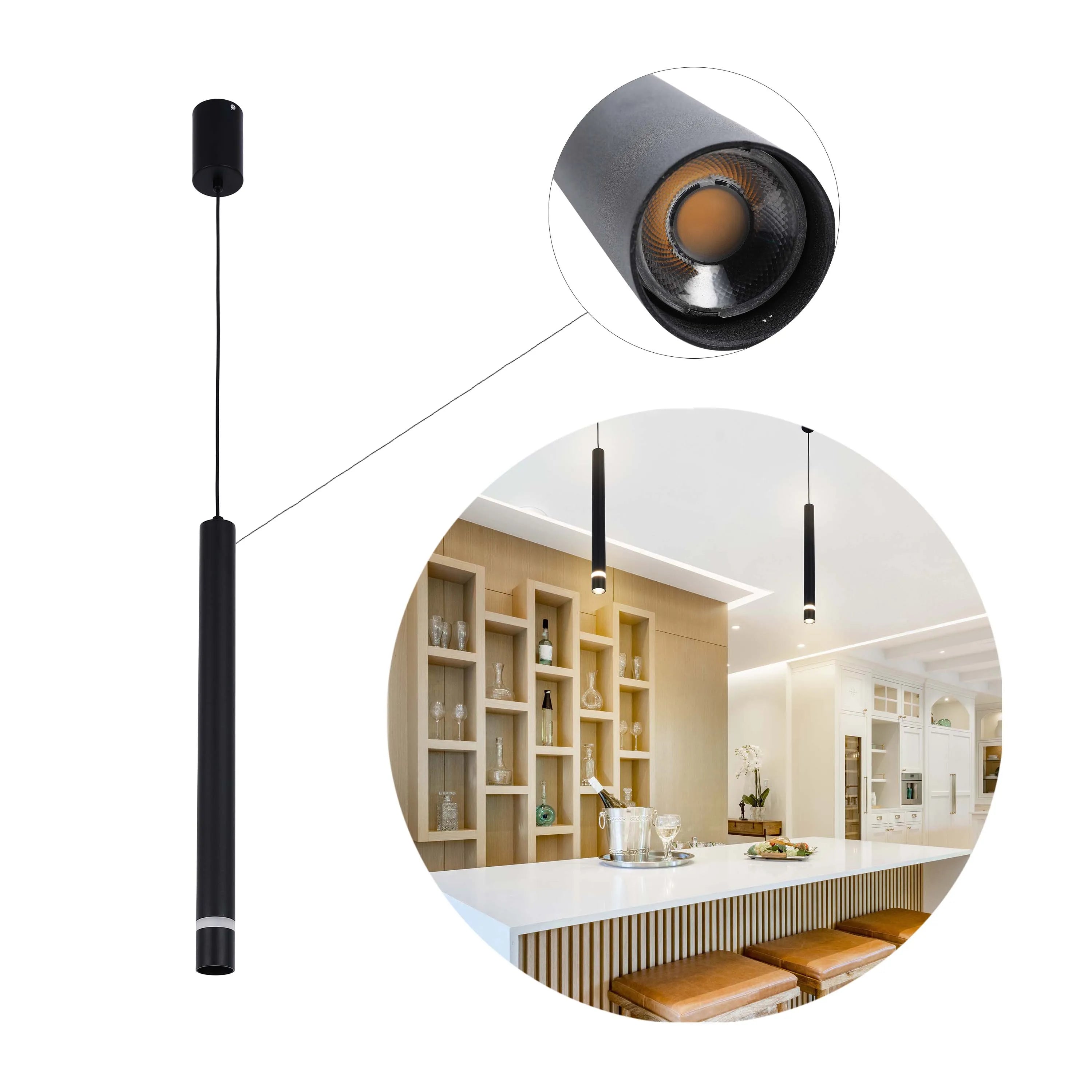 Lámpara colgante LED cilíndrica delgada - 7W, 4000K luz blanca fría, IP20