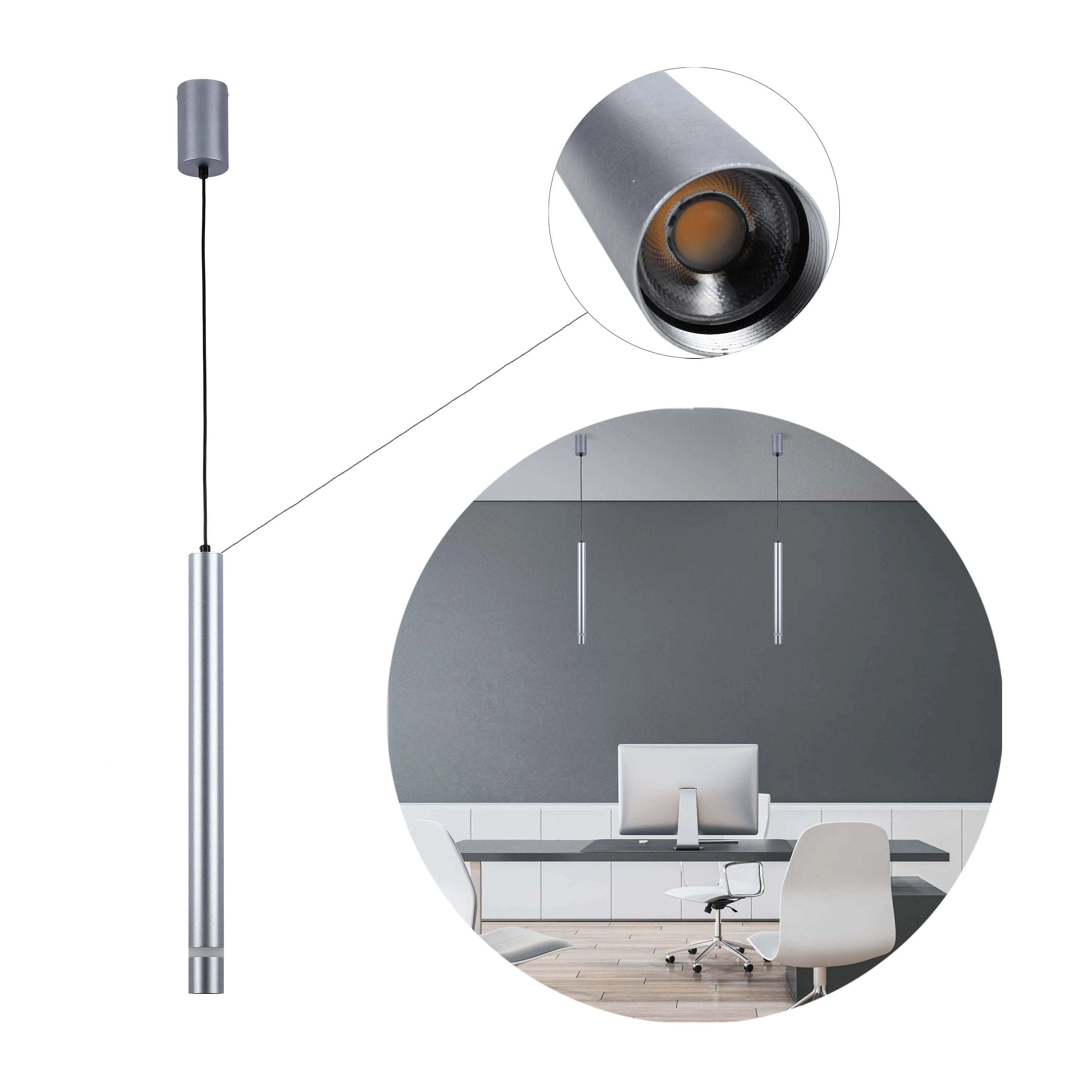 Lámpara colgante LED cilíndrica delgada - 7W, 4000K luz blanca fría, IP20