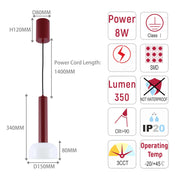 Lámpara colgante LED cilíndrica minimalista - 8W, 3CCT, 340 mm de largo