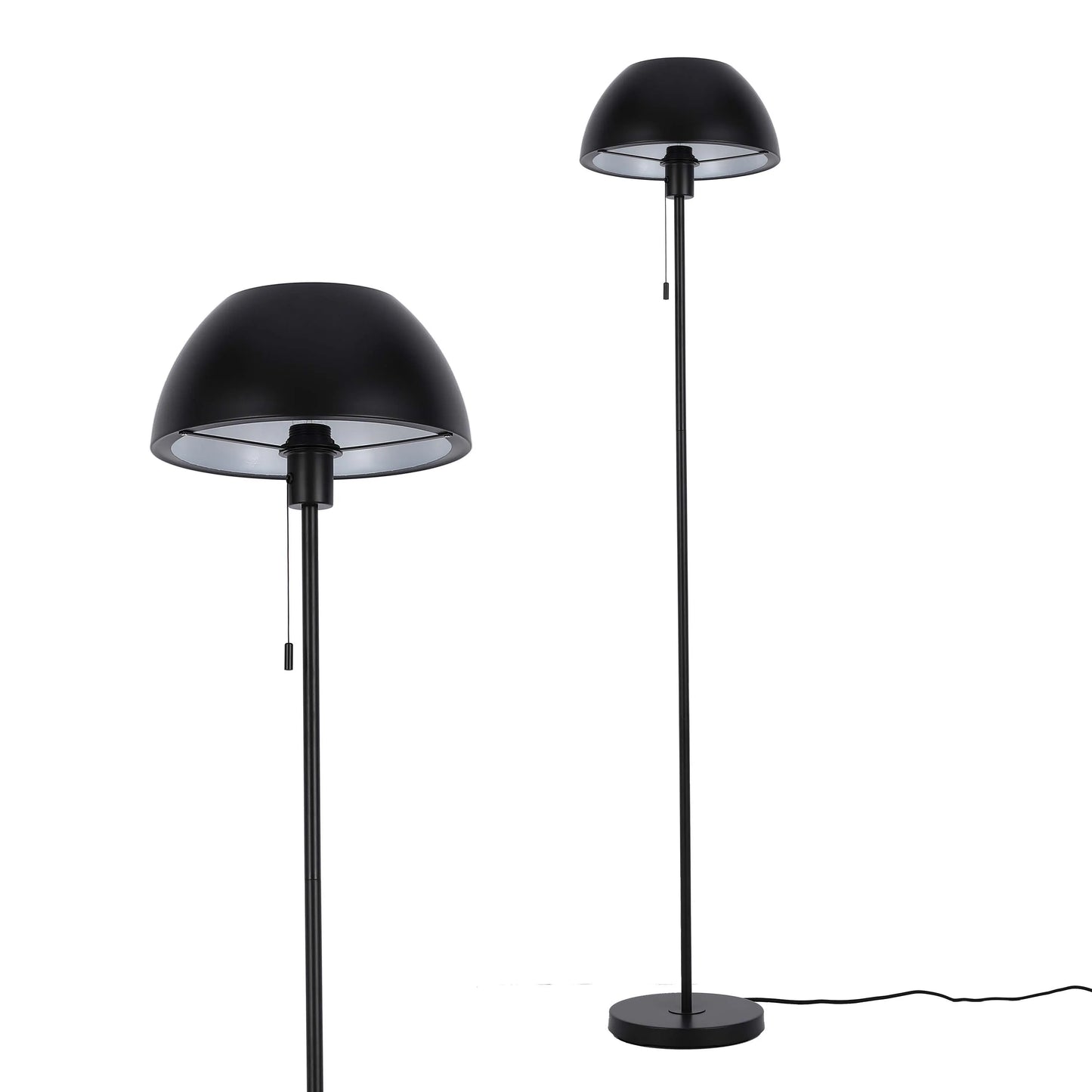 Lámpara de pie moderna tipo cúpula – Portalámparas E27, altura 1440 mm, interruptor de cadena tira