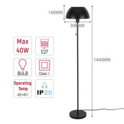 Lámpara de pie moderna tipo cúpula – Portalámparas E27, altura 1440 mm, interruptor de cadena tira