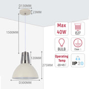 Lámpara colgante moderna tipo cúpula – Casquillo E27, diámetro 280 mm, regulable