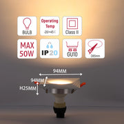 Downlight cuadrado empotrado GU10 - 94 mm, regulable, marco de aluminio