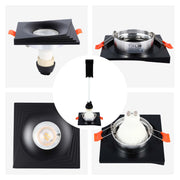 Downlight cuadrado empotrado GU10 - 94 mm, regulable, marco de aluminio