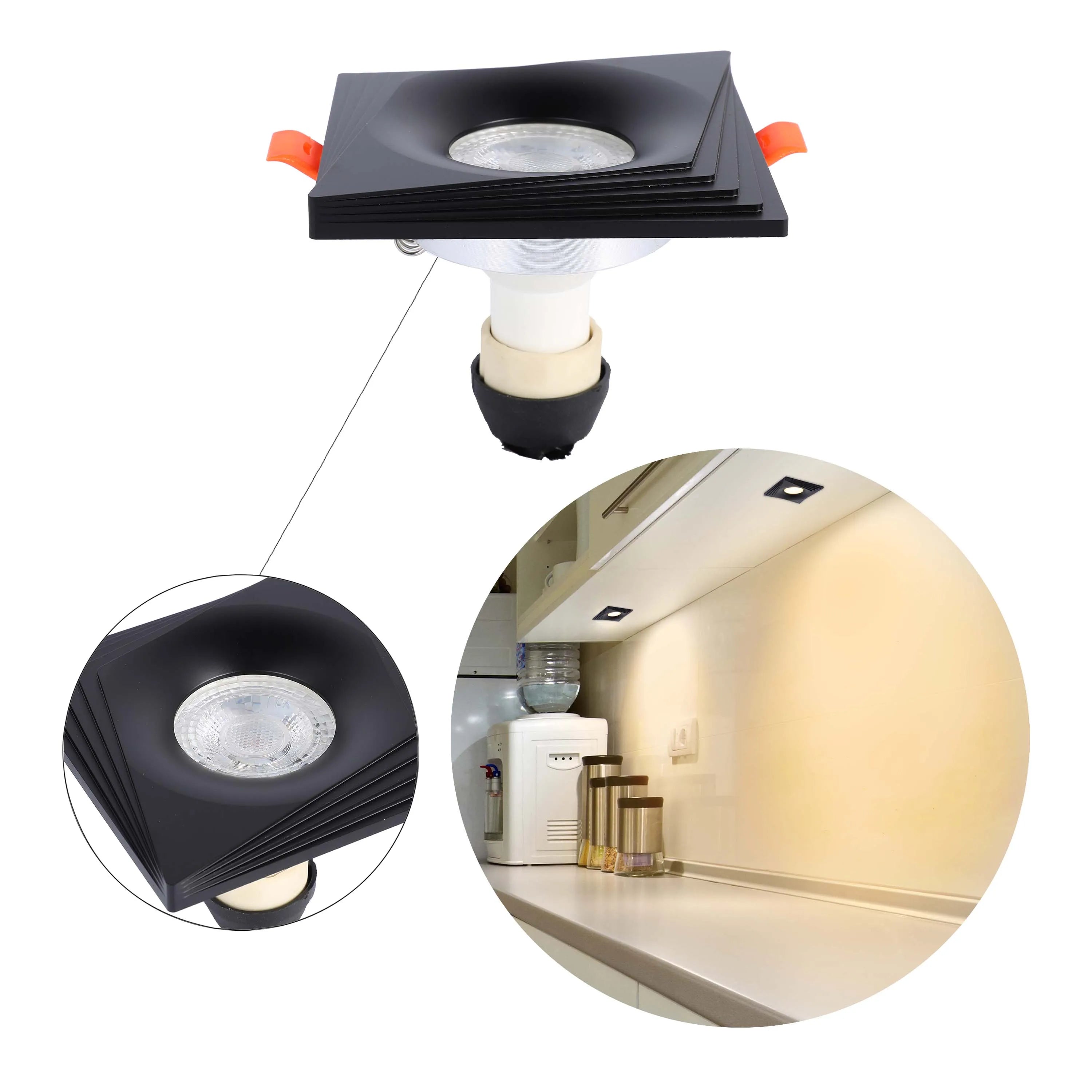 Downlight cuadrado empotrado GU10 - 94 mm, regulable, marco de aluminio
