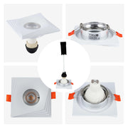 Downlight cuadrado empotrado GU10 - 94 mm, regulable, marco de aluminio