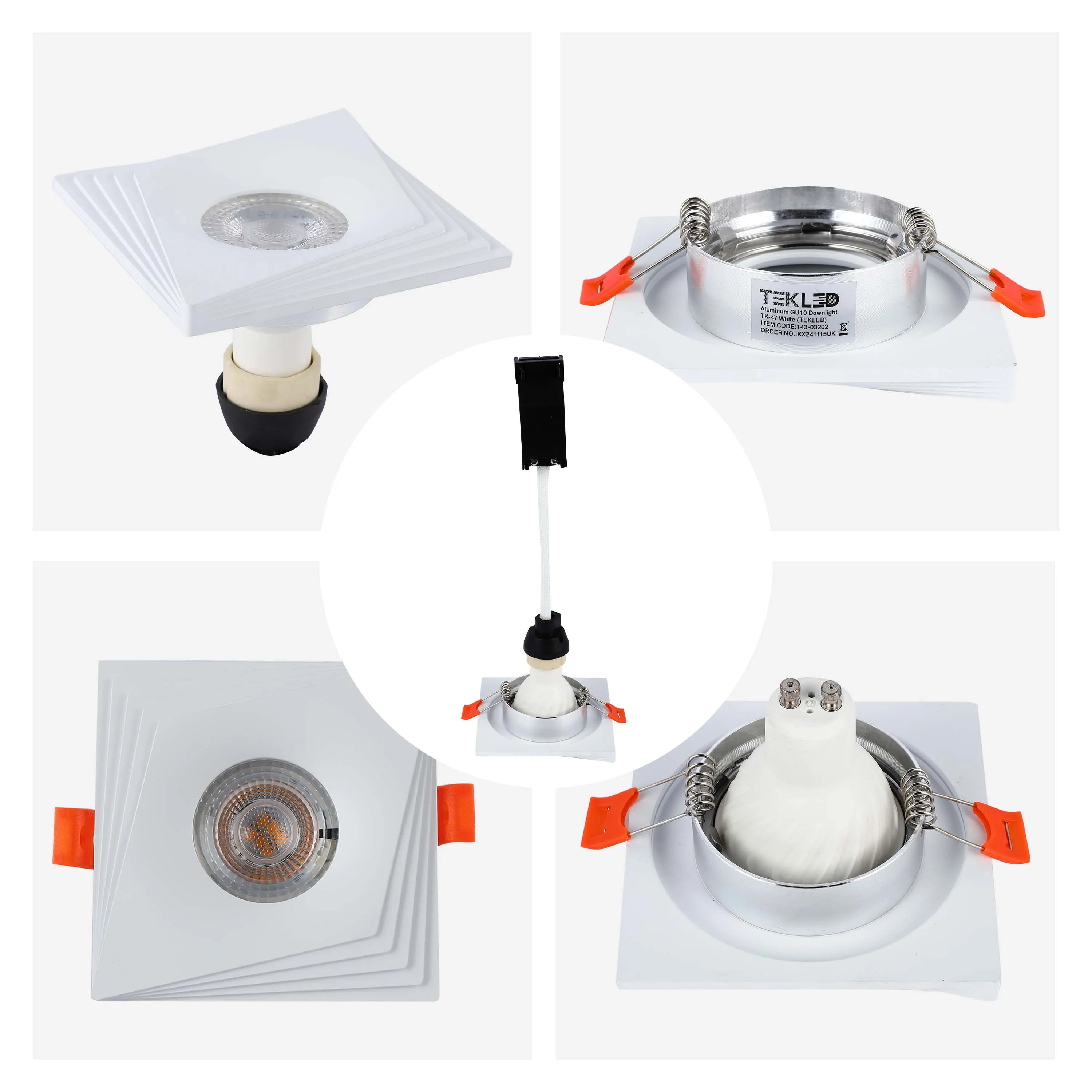 Downlight cuadrado empotrado GU10 - 94 mm, regulable, marco de aluminio