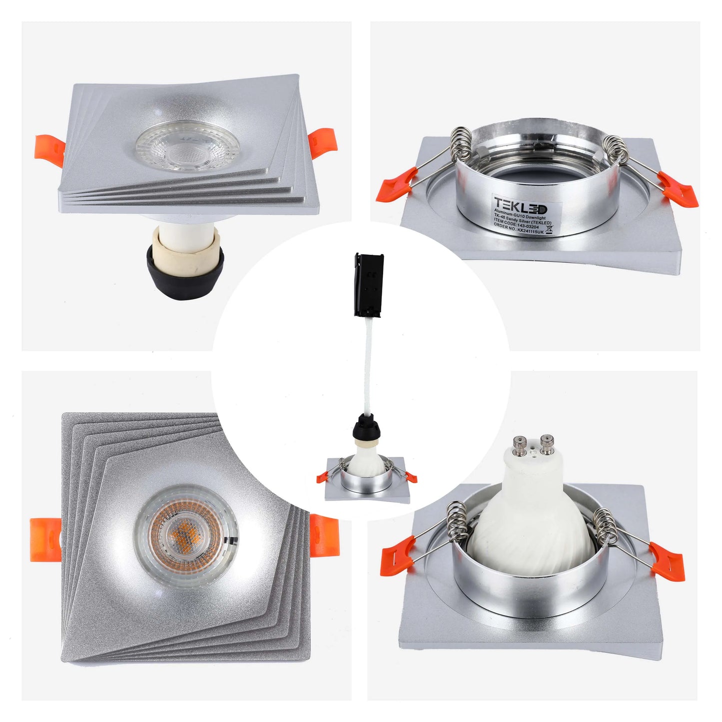 Downlight cuadrado empotrado GU10 - 94 mm, regulable, marco de aluminio