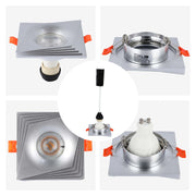 Downlight cuadrado empotrado GU10 - 94 mm, regulable, marco de aluminio