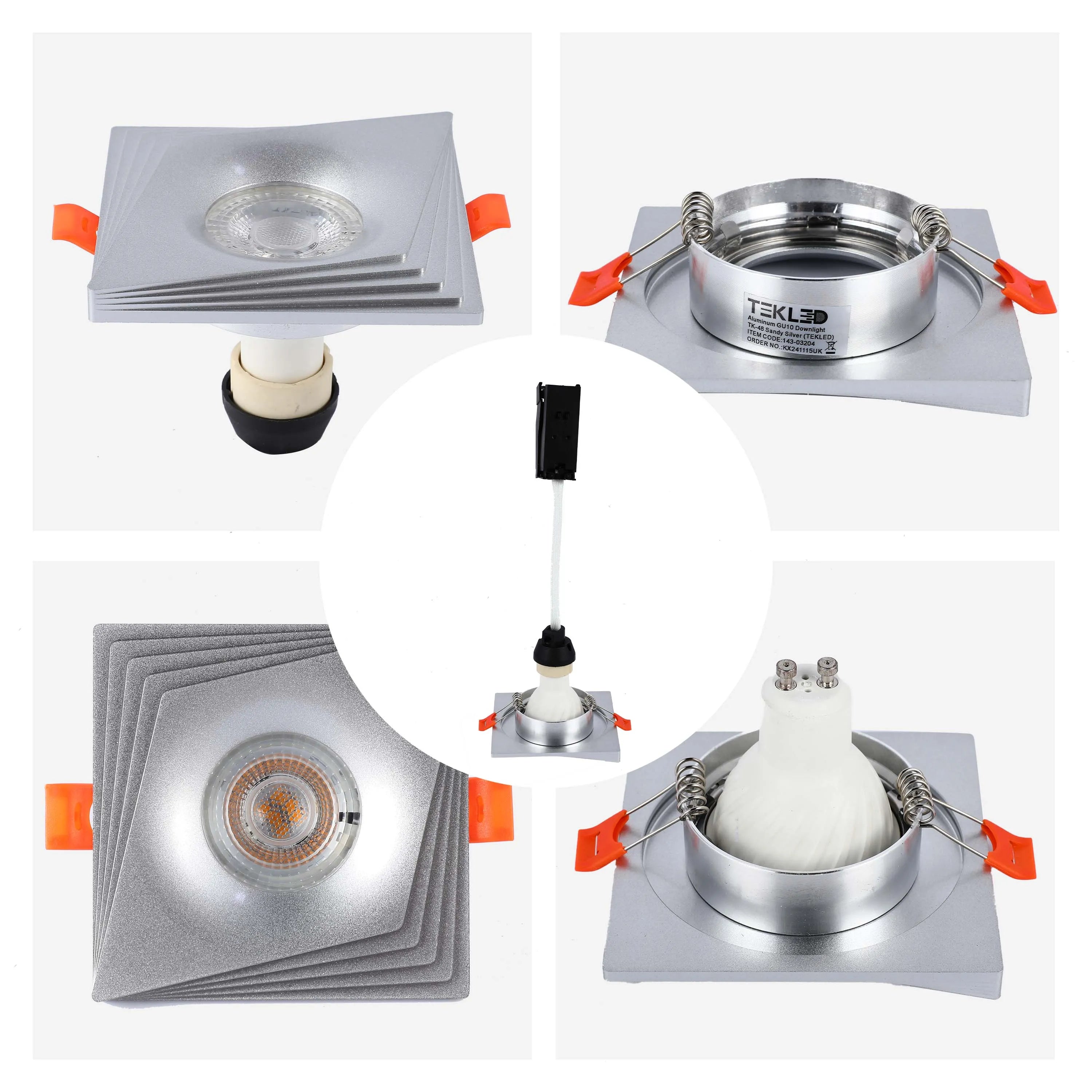 Downlight cuadrado empotrado GU10 - 94 mm, regulable, marco de aluminio