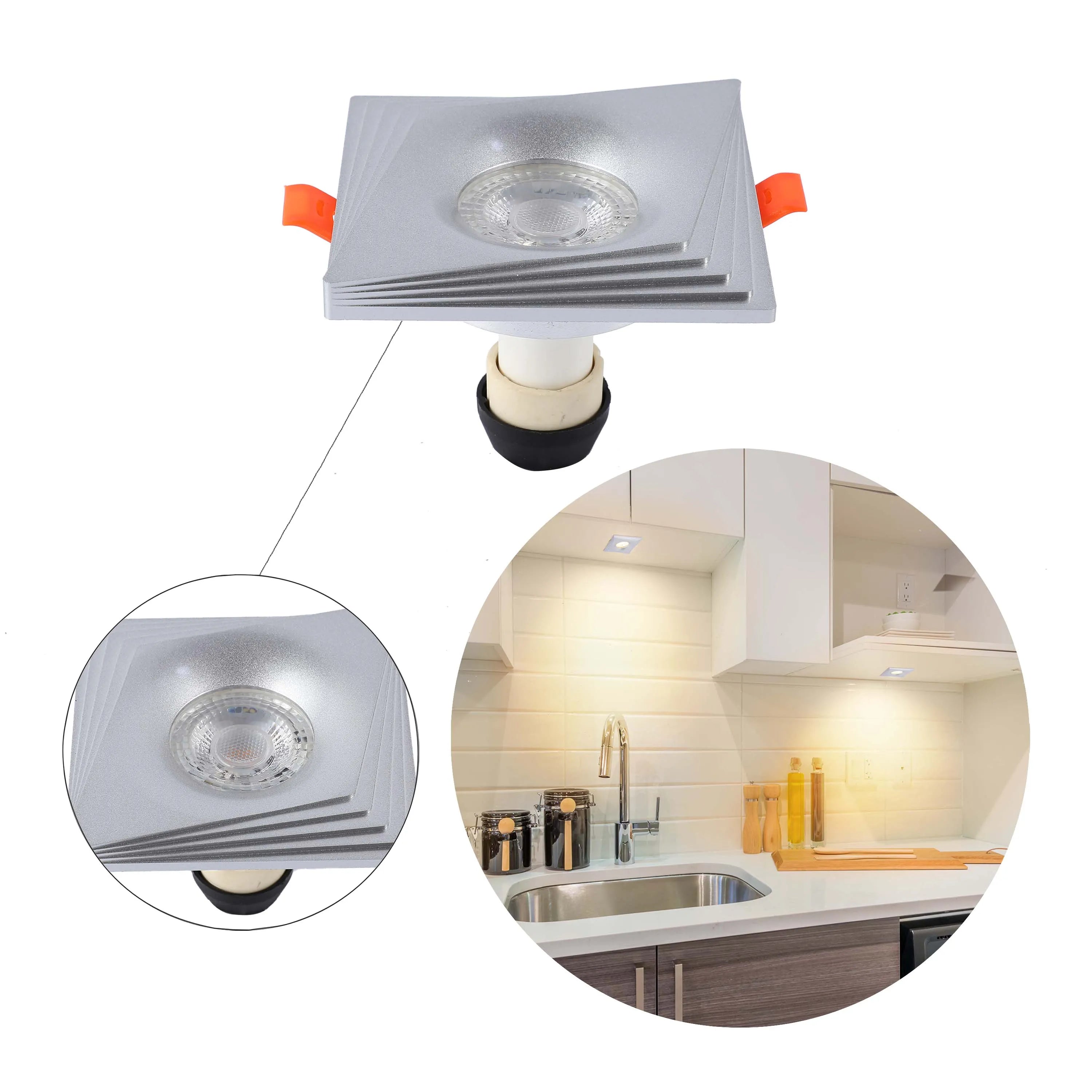 Downlight cuadrado empotrado GU10 - 94 mm, regulable, marco de aluminio