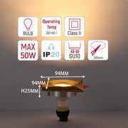 Downlight cuadrado empotrado GU10 - 94 mm, regulable, marco de aluminio