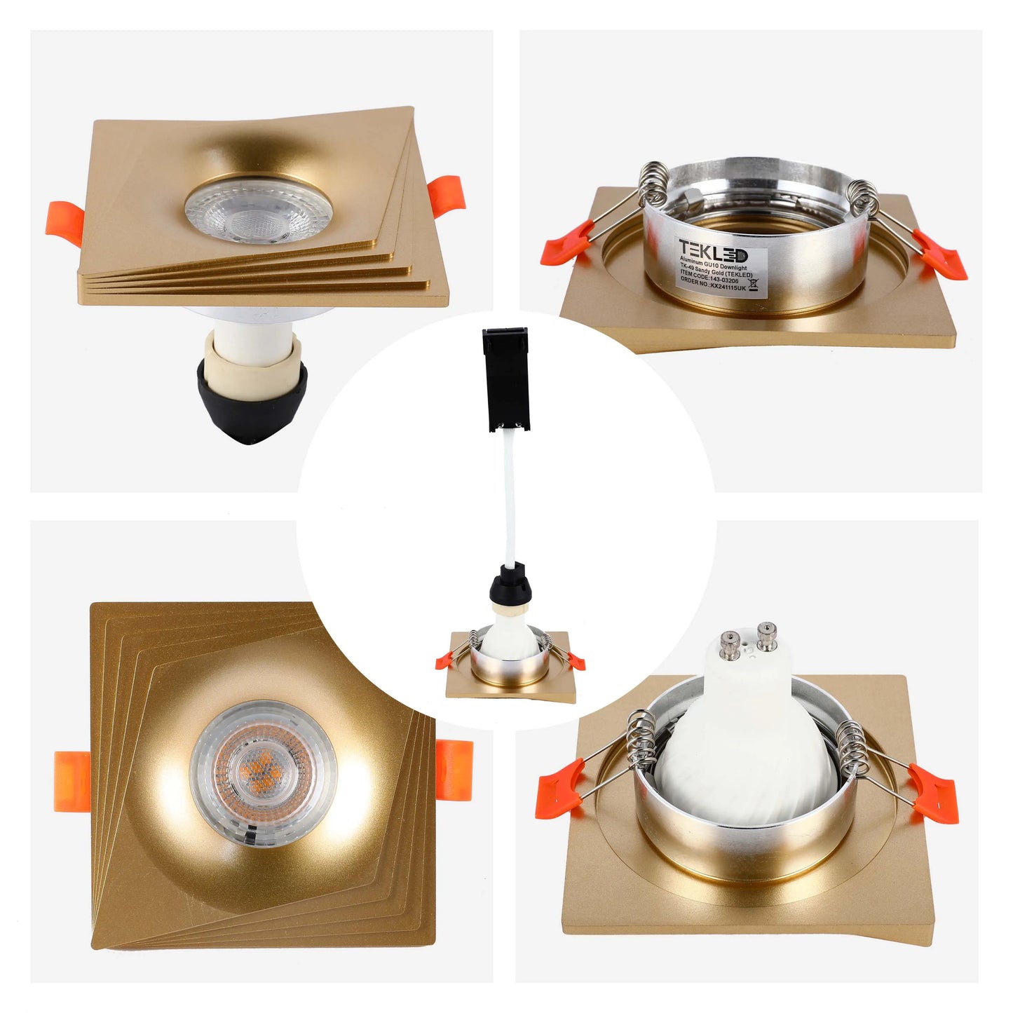 Downlight cuadrado empotrado GU10 - 94 mm, regulable, marco de aluminio