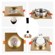 Downlight cuadrado empotrado GU10 - 94 mm, regulable, marco de aluminio
