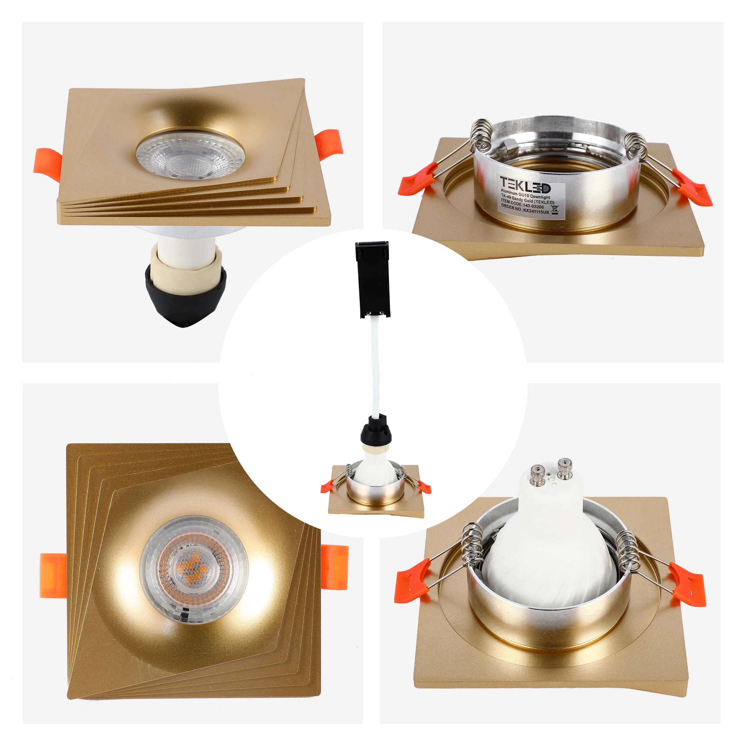 Downlight cuadrado empotrado GU10 - 94 mm, regulable, marco de aluminio