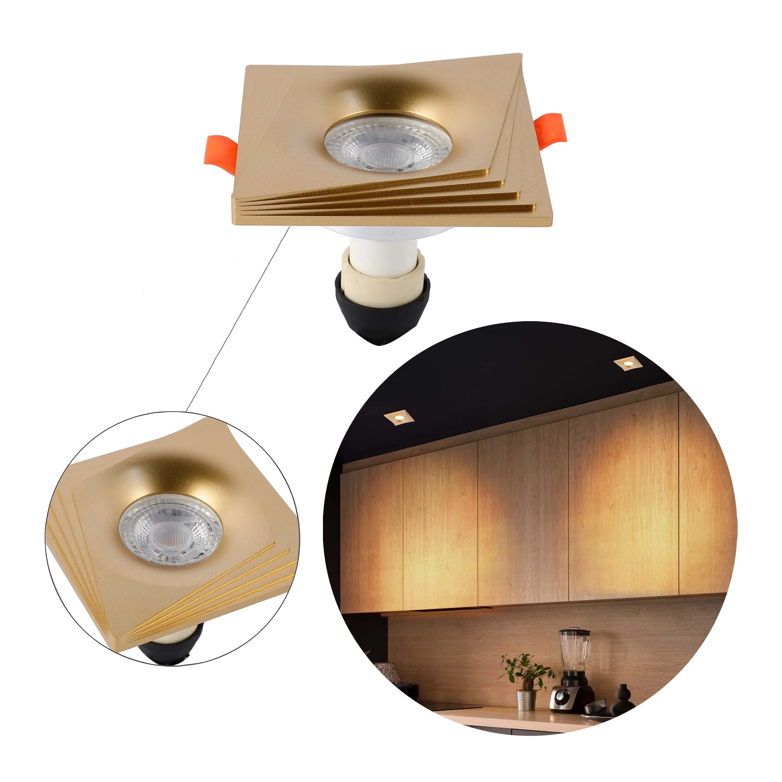 Downlight cuadrado empotrado GU10 - 94 mm, regulable, marco de aluminio