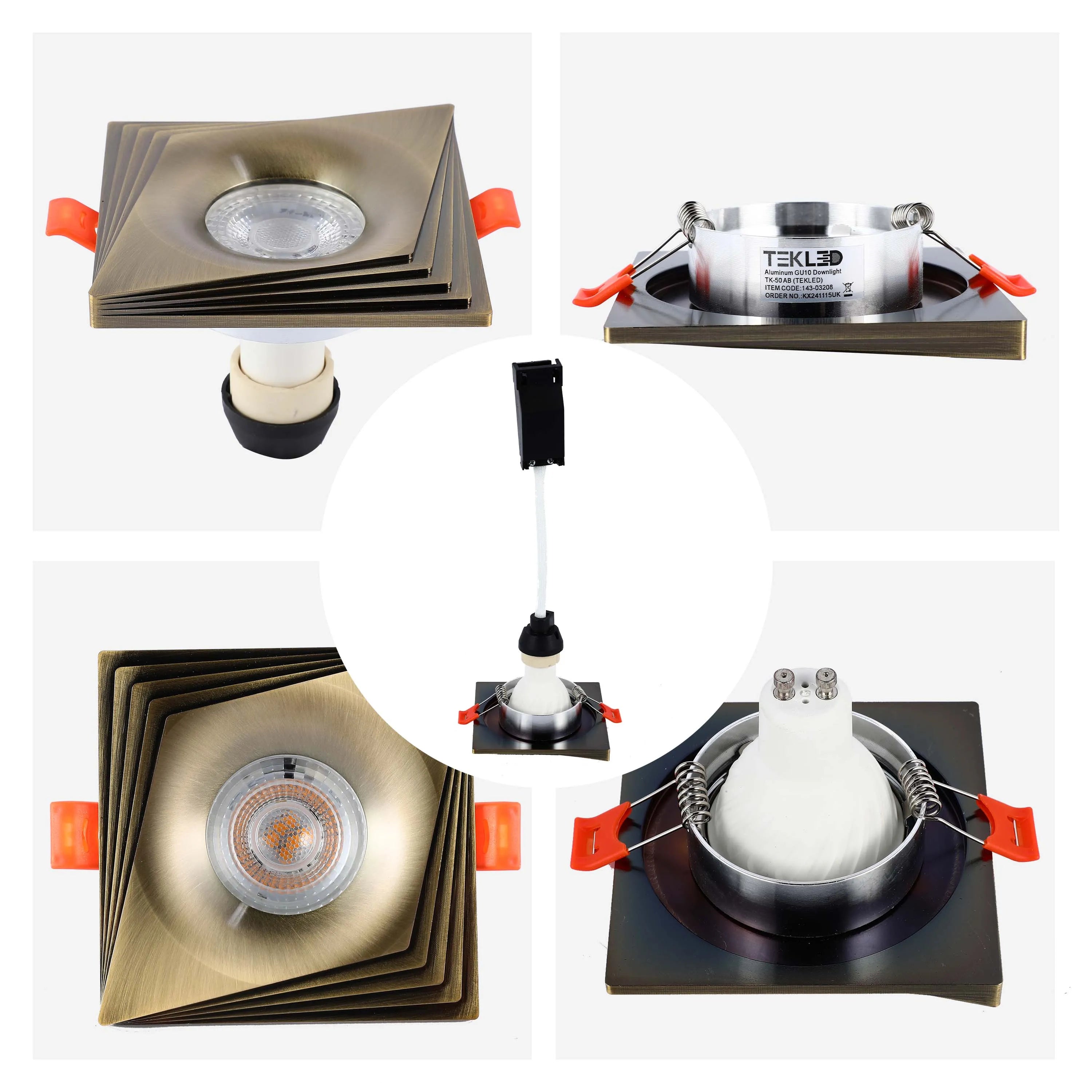 Downlight cuadrado empotrado GU10 - 94 mm, regulable, marco de aluminio