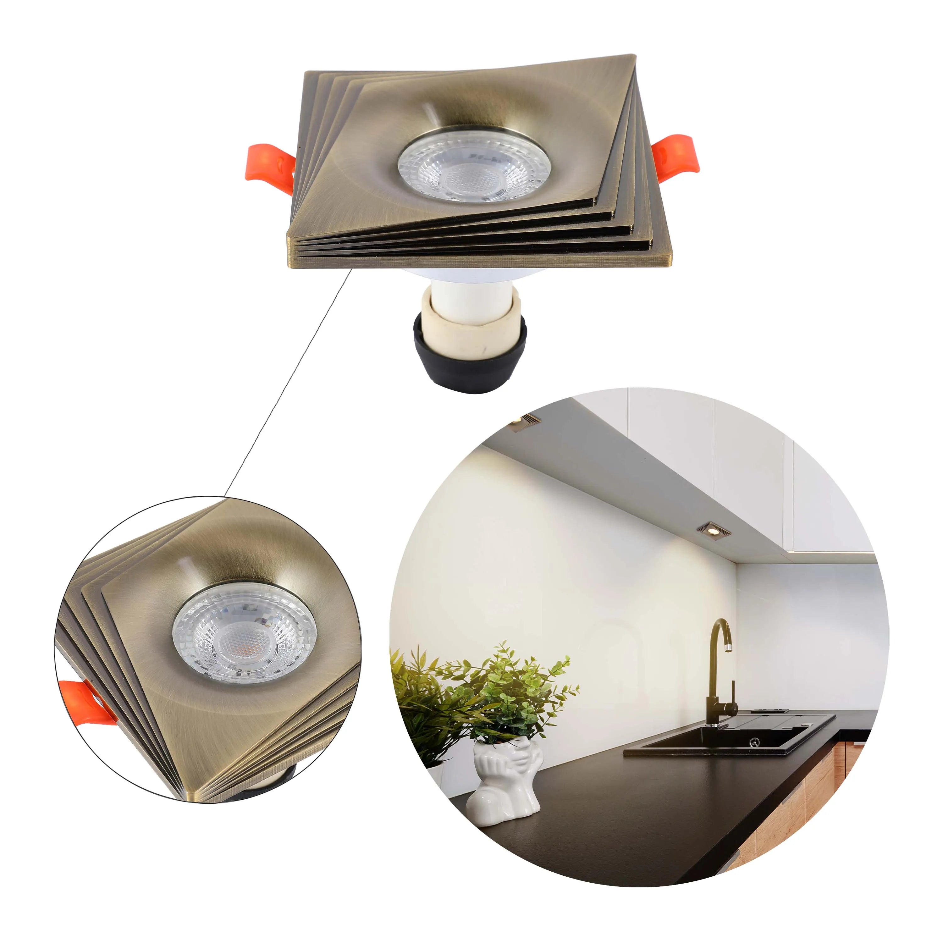 Downlight cuadrado empotrado GU10 - 94 mm, regulable, marco de aluminio