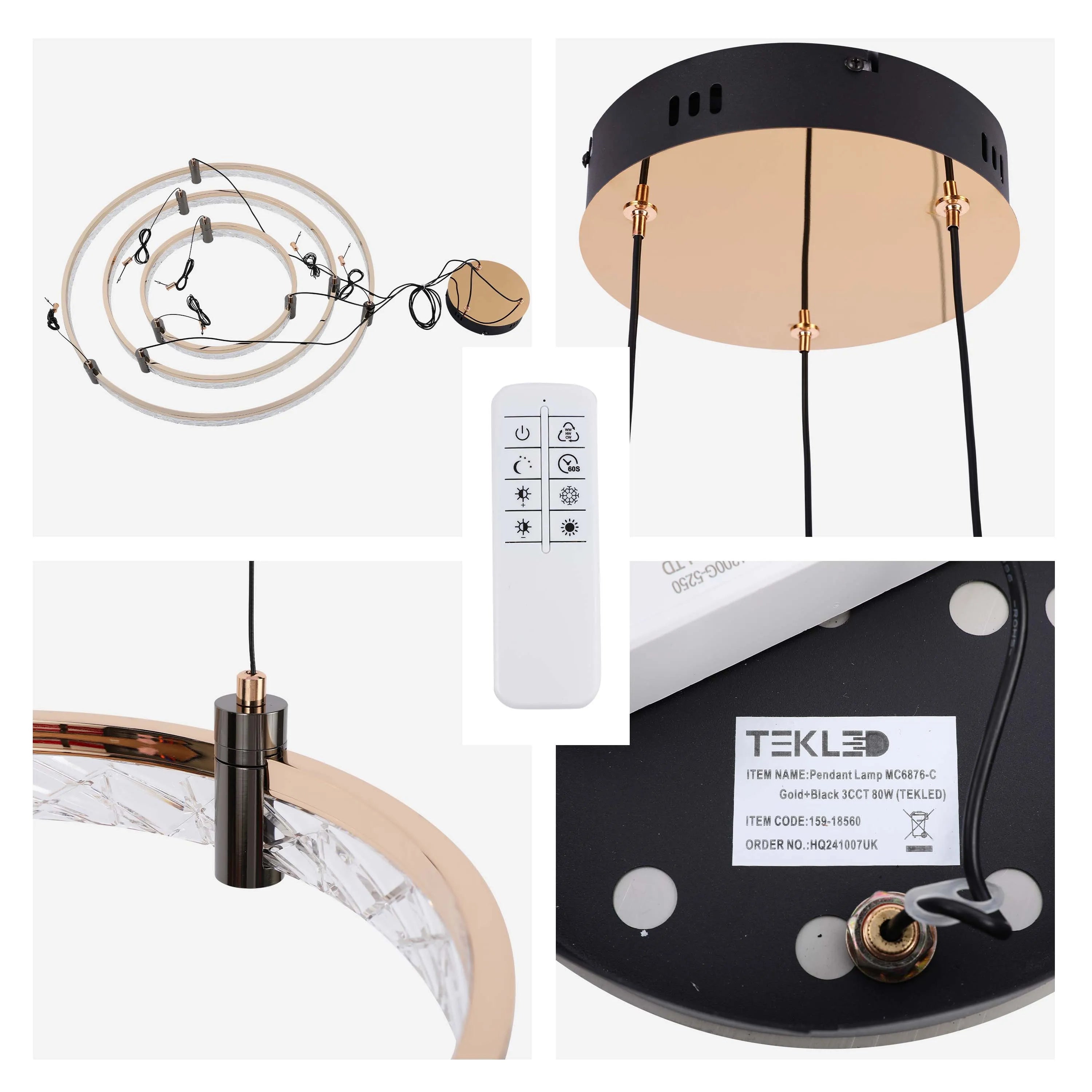 Lámpara de techo moderna LED, colgante de aros de cristal en niveles