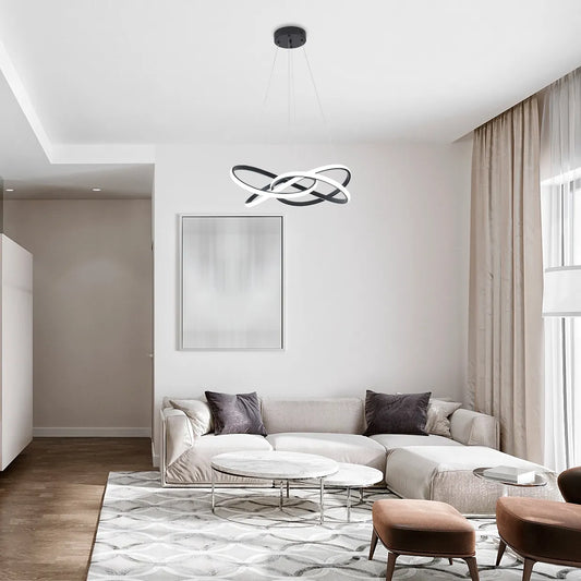 Lámparas colgantes LED modernas – Diseños de aros entrelazados, ondulados y escalonados