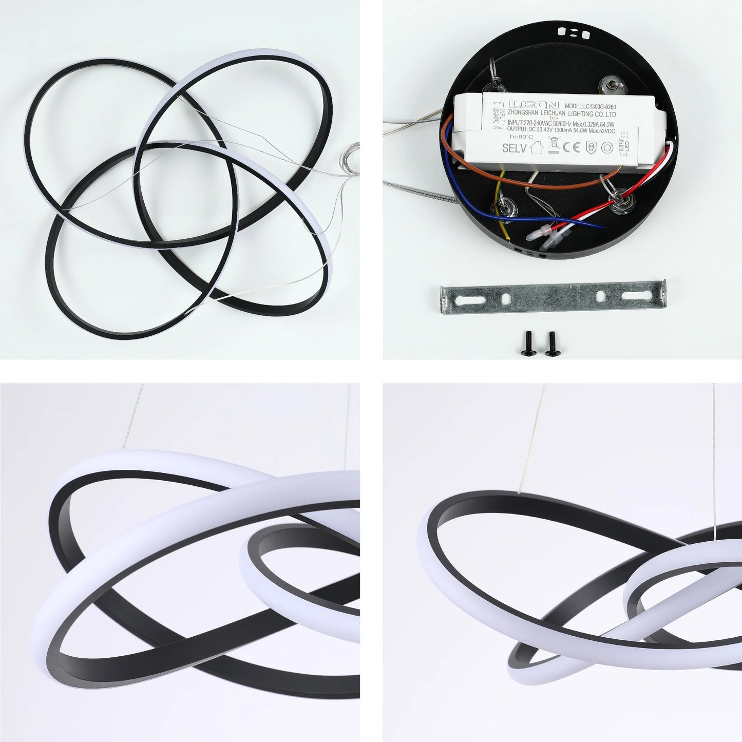 Lámparas colgantes LED modernas – Diseños de aros entrelazados, ondulados y escalonados