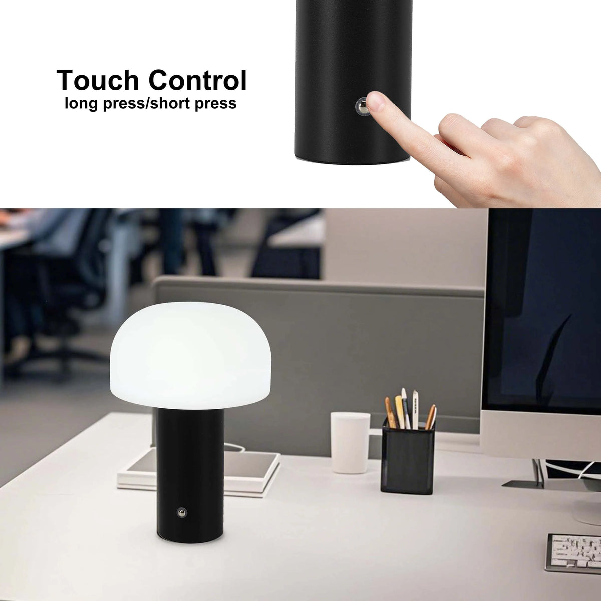 Lámpara de Mesa Negro LED Recargable Moderna en Forma de Hongo
