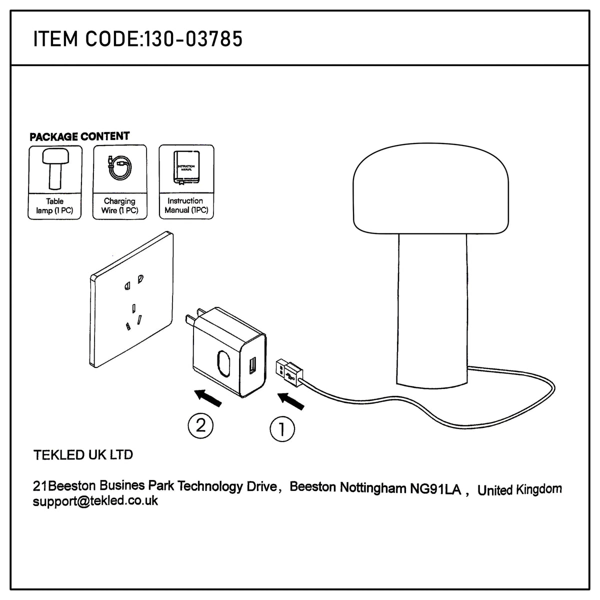 Lámpara de Mesa Negro LED Recargable Moderna en Forma de Hongo