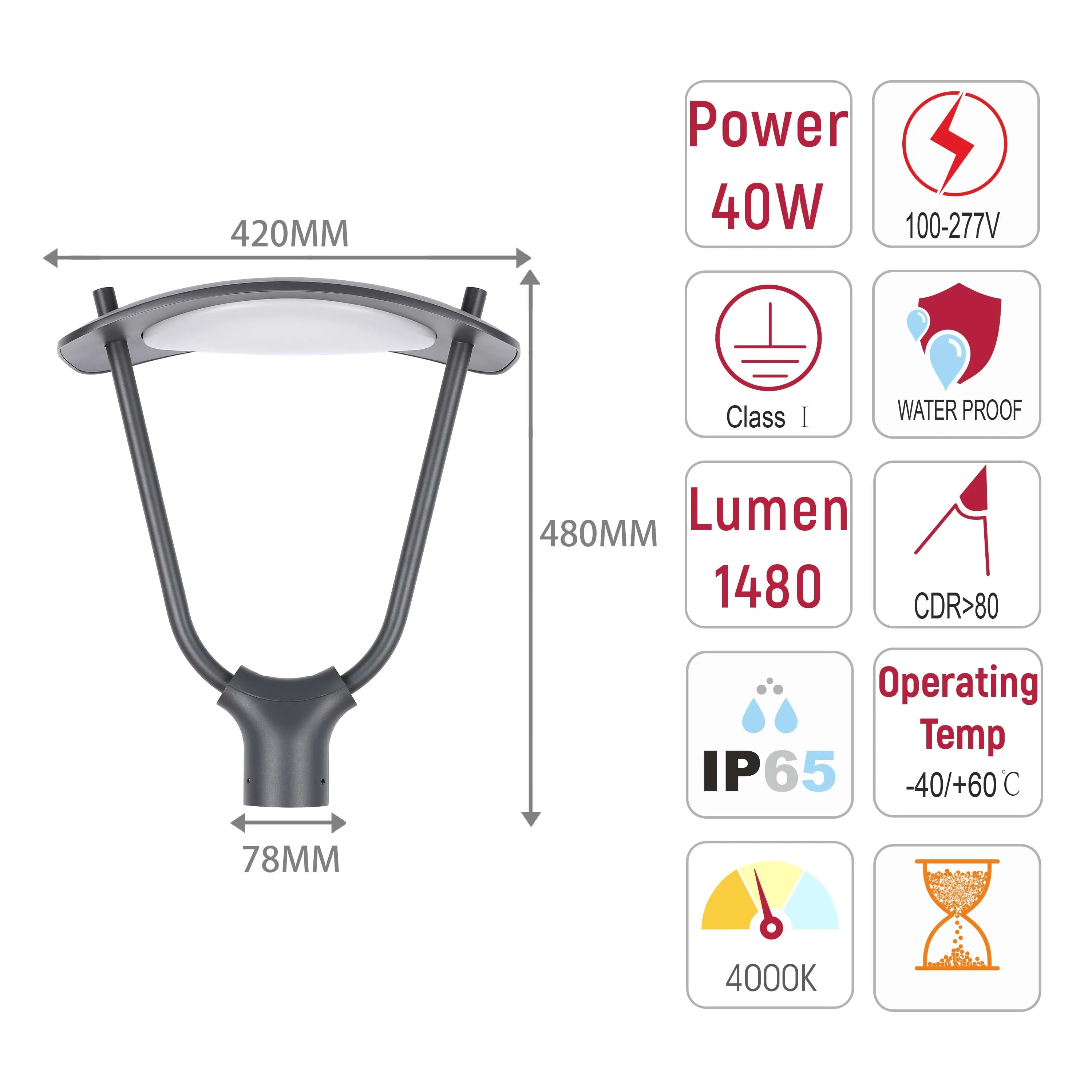 Luminaria moderna para poste exterior - 40W - IP65 - Luz blanca fría