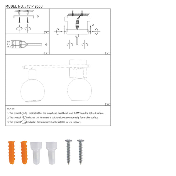 User manual for Modern-Vintage Wall Light with Clear Globes | TEKLED 151-19550