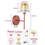 Lámpara LED Aplique de pared decorativo, J wattsB0344-1A Burgundy 3 watts 3000K