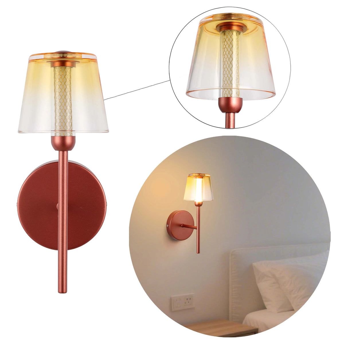 Lámpara LED Aplique de pared decorativo, J wattsB0344-1A Burgundy 3 watts 3000K